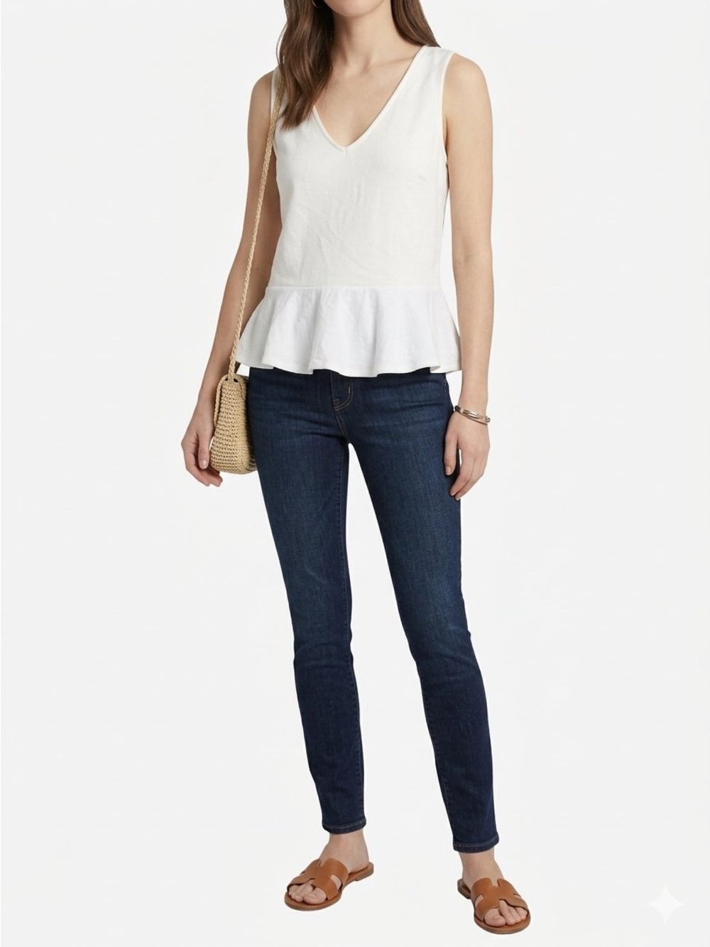 J. Crew White Sleeveless V-Neck Peplum Tank